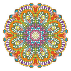 Flower vector mandala. Oriental circle pattern, coloring illustration