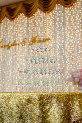 tower of champagne glass in wedding, wedding ceremony