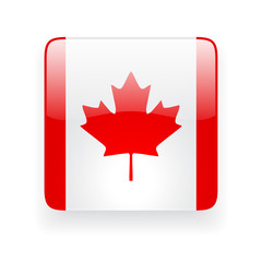 Square glossy icon with national flag of Canada on white background