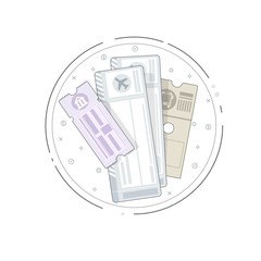 Booking of ticket.Thin line colorful flat vector illustration