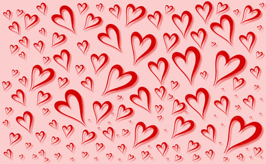 Pink and red hearts valentines day border and background