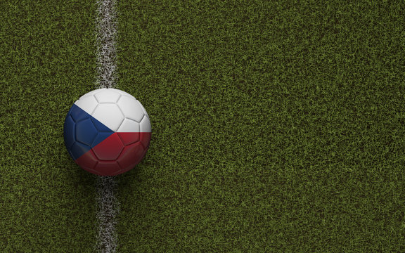 Czech Republic flag football on a green soccer pitch. 3D Rendering