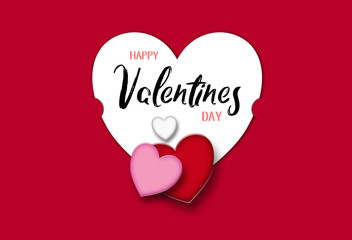 Valentines Day red and white greetings card, hearts, love and romance.