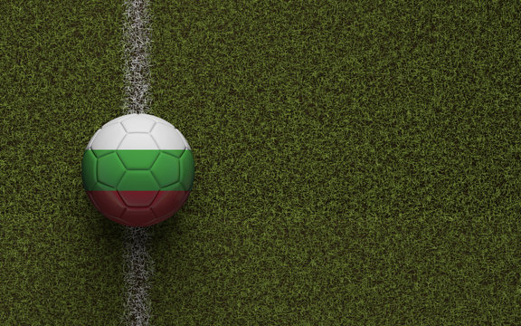 Bulgaira flag football on a green soccer pitch. 3D Rendering