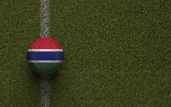 Gambia flag football on a green soccer pitch. 3D Rendering