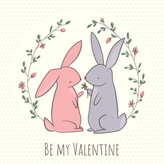 Romantic card with two cute bunnies.