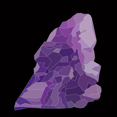 purple crystal realistic vector art. Isolated in black