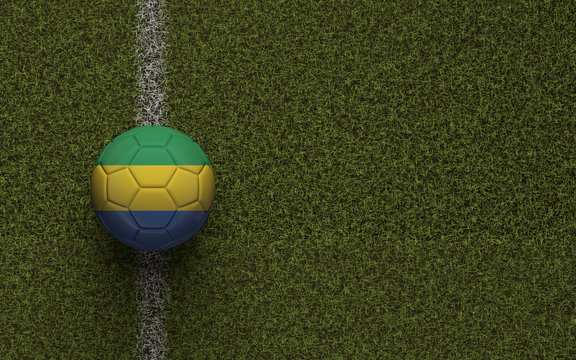 Gabon flag football on a green soccer pitch. 3D Rendering