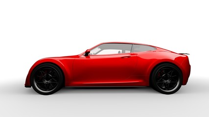 Plakat red sports car isolated on white background, 3d render, generic design, non-branded