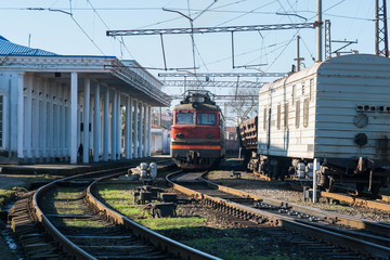Obraz premium Railway station, semaphores and railroad crossings, Poti, Georgia