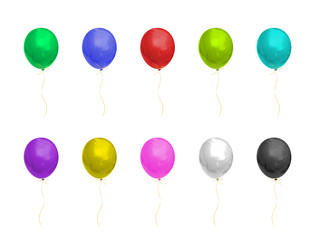 Colorful realistic shiny balloons of helium isolated on white background