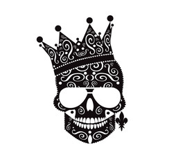 King skull icon with crown and earing with ornament details  