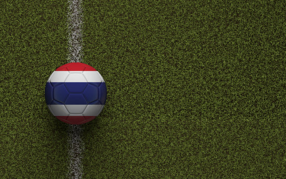 Thailnad flag football on a green soccer pitch. 3D Rendering