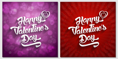 Happy Valentines Day handwritten lettering design text on color background. Valentine's day greeting card