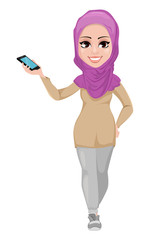 Arabic business woman, smiling cartoon character