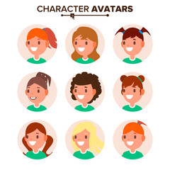 Girl Character Avatar Set Vector. Woman Face, Emotions. Default Female Avatar Placeholder Collection. Cartoon, Comic People Art Flat Isolated Illustration