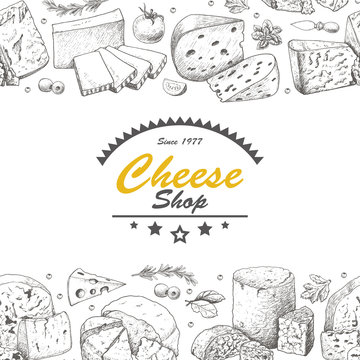 Horizontal background with cheese products