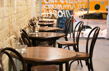 Brown/Interior of restaurant with retro details