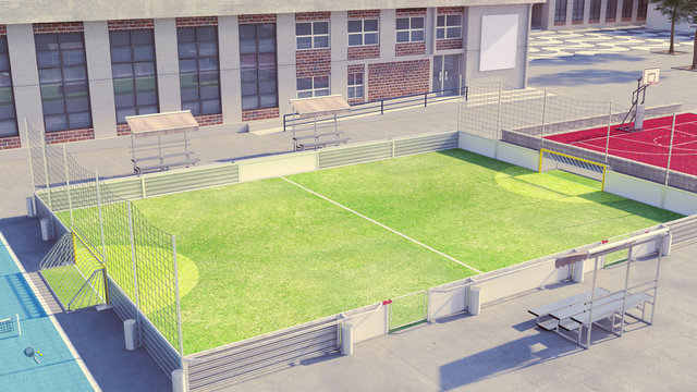 Soccer field with blank commercial boards