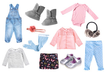 Child girl clothes set isolated.