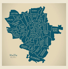 Modern City Map - Halle city of Germany with boroughs and titles DE