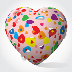 Heart with pop art pattern with hearts in colors of the rainbow with people's names.Valentines vector 3d heart isolated.Greeting card for Valentines day party,wedding invitation,merry christmas,easter