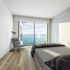 Dormitorio vista al mar moderno lujo