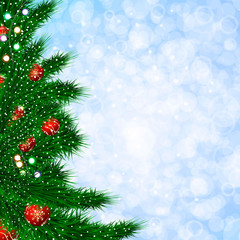 Christmas template with fir tree. Blurred background illustration