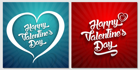 Happy Valentines Day handwritten lettering design text on color background. Valentine's day greeting card