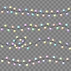 Christmas lights isolated. Glowing lights garlands decorations.