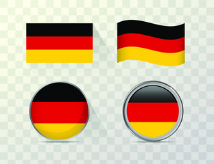 Set flag of Germany with different shape on transparent background.