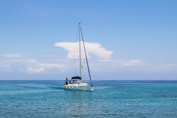 Obraz na płótnie Canvas Lonely boat in the sea