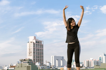 Fototapeta na wymiar Fitness sport asian women in sportwaear make stretching for trainning