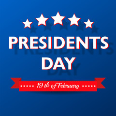 Presidents Day background. USA patriotic template with text, stripes and stars for posters, decoration in colors of american flag. Colorful vector illustration for National celebration, special event
