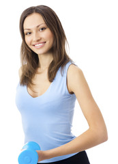 Fototapeta premium Young woman exercising with dumbbell, isolated