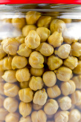 Chickpeas in a glass jar closeup