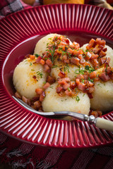 Potato dumplings with bacon.