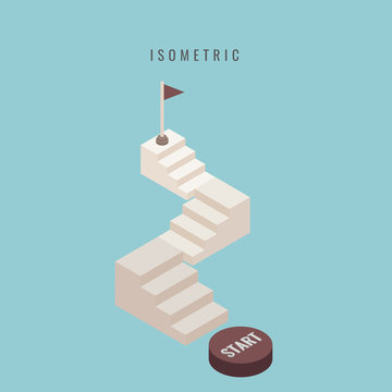 isometric. icon. Set staircase 3d concrete. Blank up ladder isolated. Vector illustration on a white background. Business. Metaphor. starting point. success