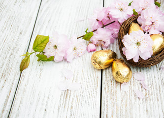 Easter eggs and sakura blossom