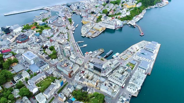 City of Alesund Norway Aerial footage
