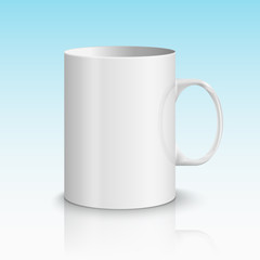 White realistic cup illustration. Vector blank mug classic cup for coffee or tea isolated