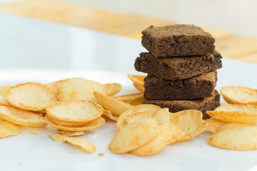 brownie sweet unhealthy snack potato chip copyspace