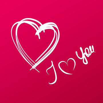 Love background, red color background hand drawn heart and lettering I love you