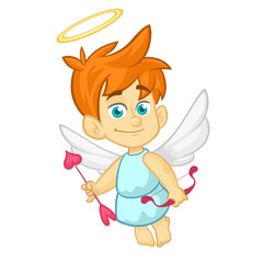 Funny cartoon cupid with bow and arrow. Illustration of a Valentine's Day. Vector. Isolated white