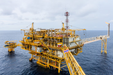 Offshore oil and Gas central processing platform and remote platform produced oil, natural gas and...