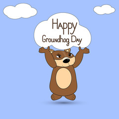 Postcard day marmot with an inscription. White background