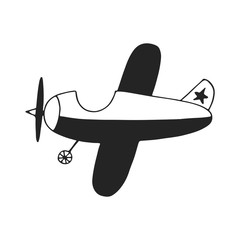 Hand drawn nursery poster with cartoon plane. Color vector illustration