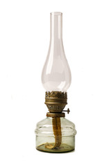 Obraz na płótnie Canvas Old antique kerosene oil lantern lamp with vintage glass chimne