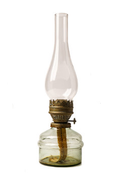 Old antique kerosene oil lantern lamp with  vintage glass chimne