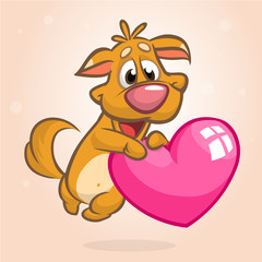 Cartoon cute  puppy holding a heart love. Vector illustration for St Valentines Day. Isolated
